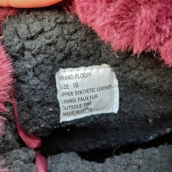 Floopi Faux Fur Boots Burgundy Lace-up Winter Shoes Booties Fleece-Lined Size 10 - Picture 12 of 13